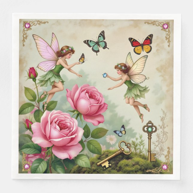 Serviette En Papier Jardin Enchanté des Fées Florales (Devant)