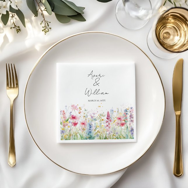 Serviette En Papier Jardin Fleur Aquarelle Moderne Boho Mariage (Créateur téléchargé)
