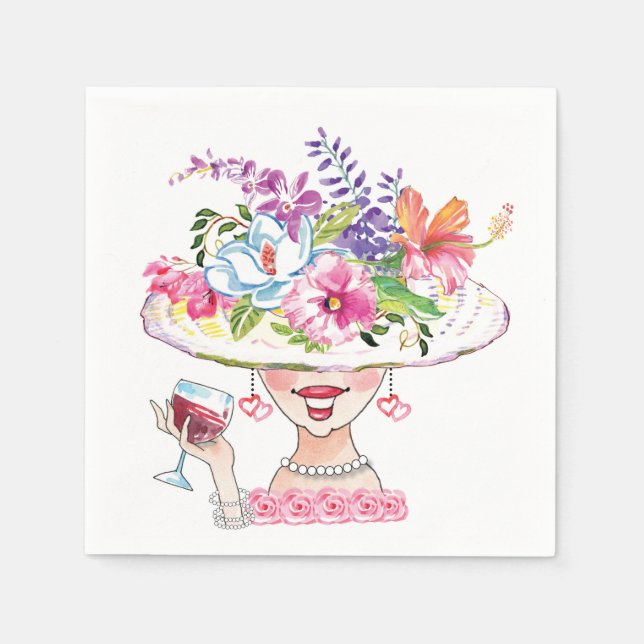 Serviette En Papier Jardin Fleur Casquette Dame _Vin rouge (Devant)