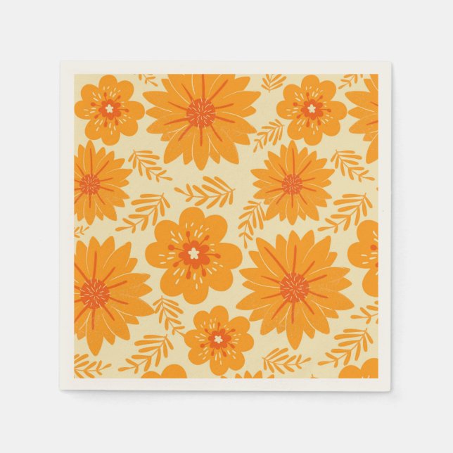 Serviette En Papier Jardin Fleur sauvage rétro Orange Motif floral (Devant)