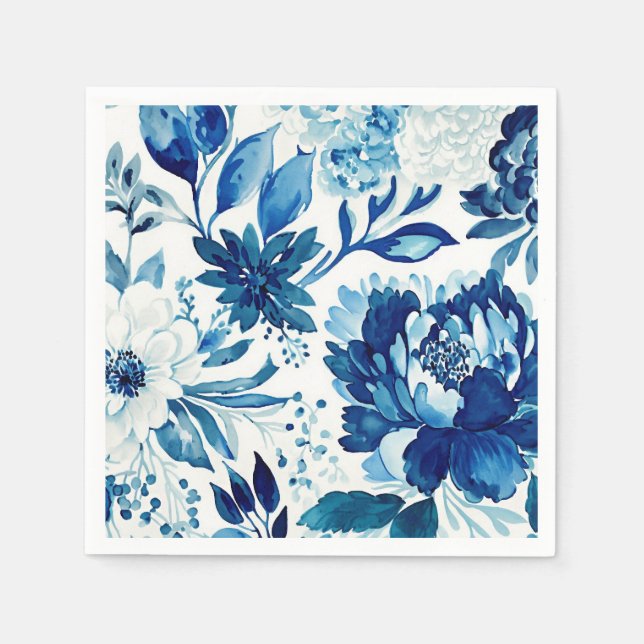 Serviette En Papier Jardin fleuri élégant bleu marine. Fleurs botaniqu (Devant)