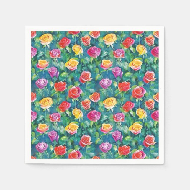 Serviette En Papier Jardin fleuri vibrant, motif de rose coloré (Devant)