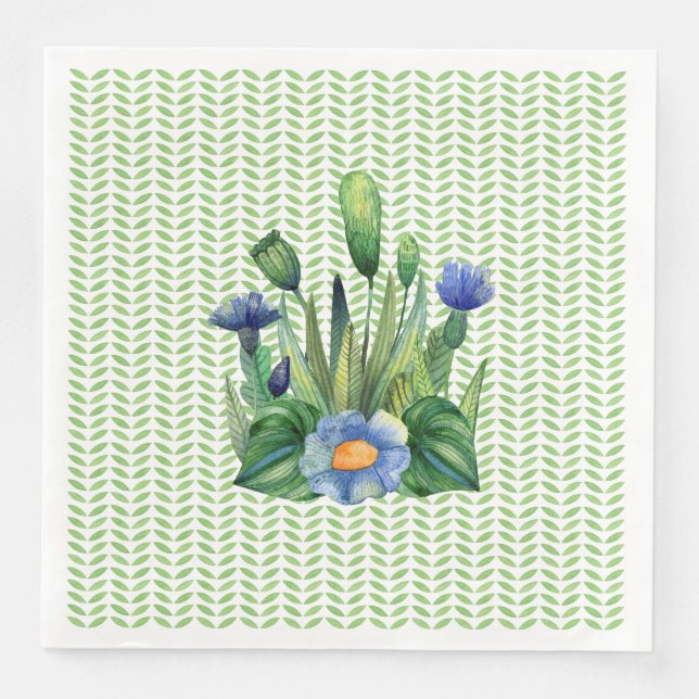 Serviette En Papier Jardin Floral Bleu Et Vert (Devant)