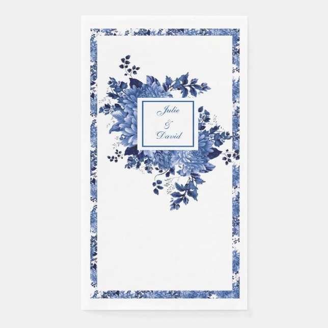Serviette En Papier Jardin floral bleu marine élégant (Devant)