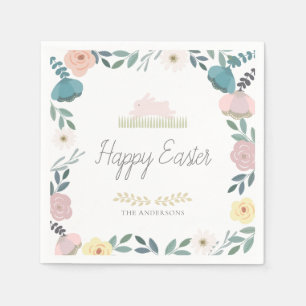 Serviette En Papier Jardin Floral Lapin de Pâques Blanc