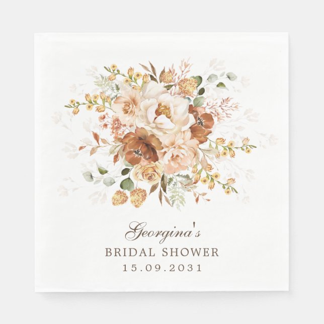 Serviette En Papier Jardin floral terracote orange brûlé boho terreux (Devant)