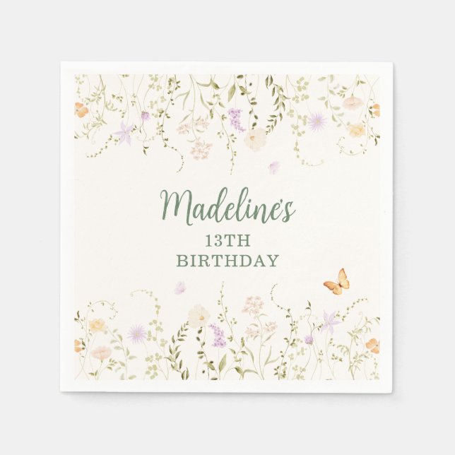 Serviette En Papier Jardin floral Whimsical Anniversaire (Devant)