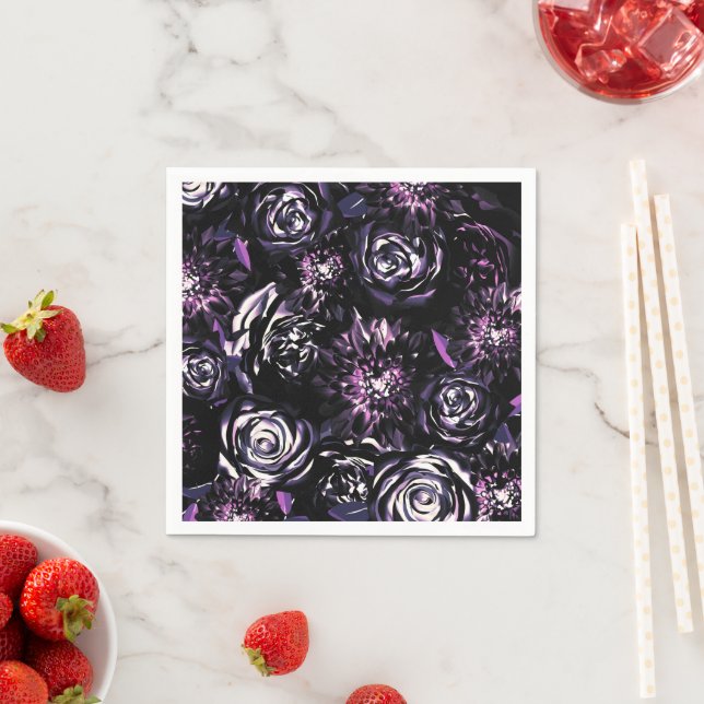 Serviette En Papier Jardin foncé Bewitching Purple Flowers Party (En situation)