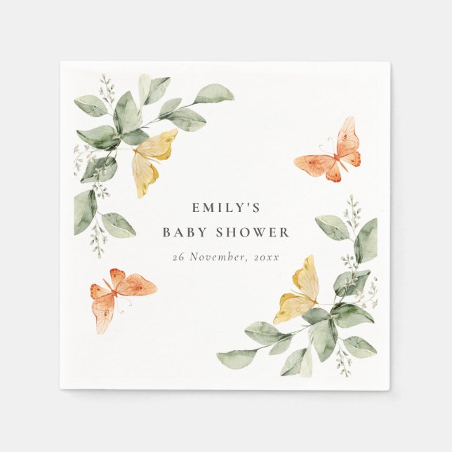 Serviette En Papier Jardin Jaune mignon Baby shower de Papillons (Devant)