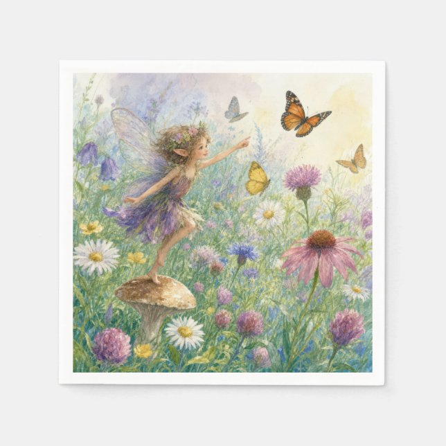 Serviette En Papier Jardin lutin avec papillons (Devant)