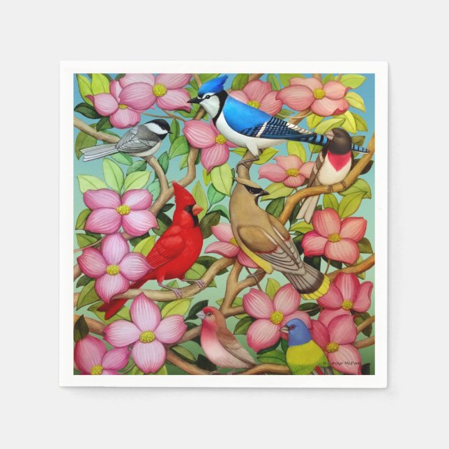 Serviette En Papier Jardin Oiseaux sauvages en Dogwood Papier serviett (Devant)