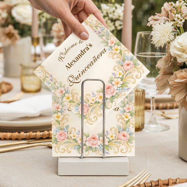 Serviette En Papier Jardin Pastel Baroque Quinceañera (Créateur téléchargé)
