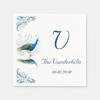 Serviette En Papier Jardin Peacock en Mariage bleu et blanc