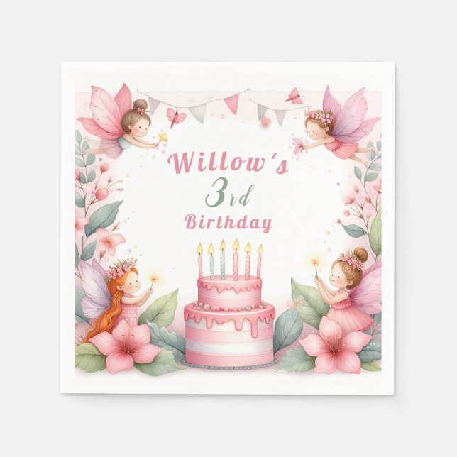 Serviette En Papier Jardin poilu rose enchanté - Anniversaire (Devant)