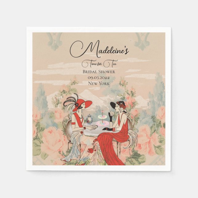 Serviette En Papier Jardin Rétro Floral Moment du Thé Réception de Mar (Devant)