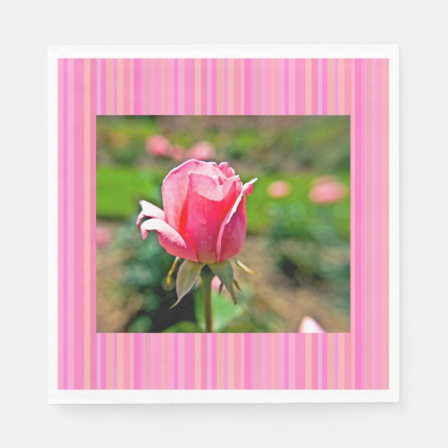Serviette En Papier Jardin rose avec des rayures (Devant)