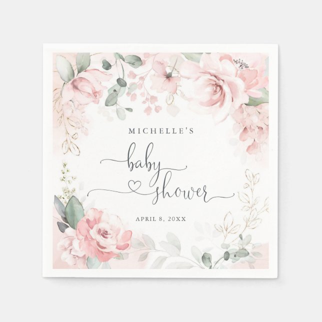 Serviette En Papier Jardin rose Baby shower Floral serviettes (Devant)