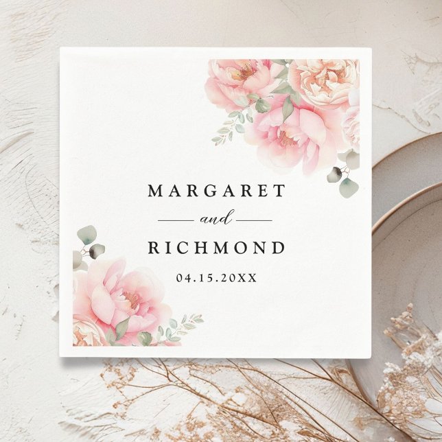 Serviette En Papier Jardin rose rose rose doux Mariage floral (Créateur téléchargé)