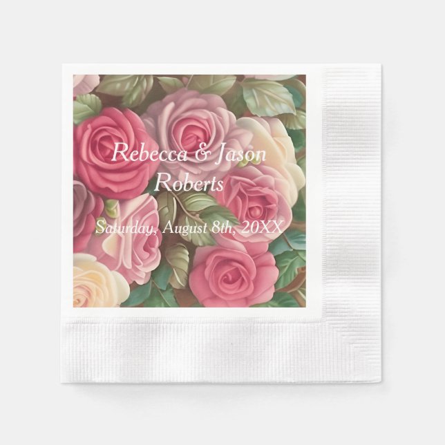 Serviette En Papier Jardin Rose victorien - Bouquet Mariage (Devant)
