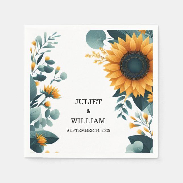 Serviette En Papier Jardin rustique plante verdure tournesol Mariage (Devant)