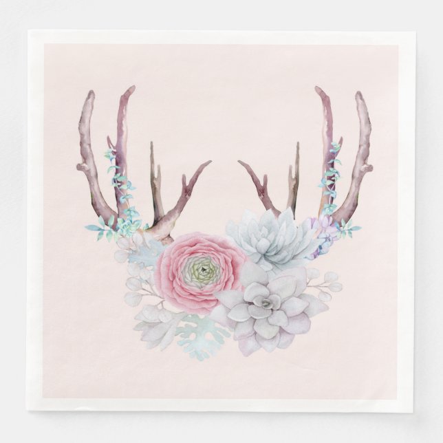Serviette En Papier Jardin Succulent des fleurs de cerfs roses (Devant)