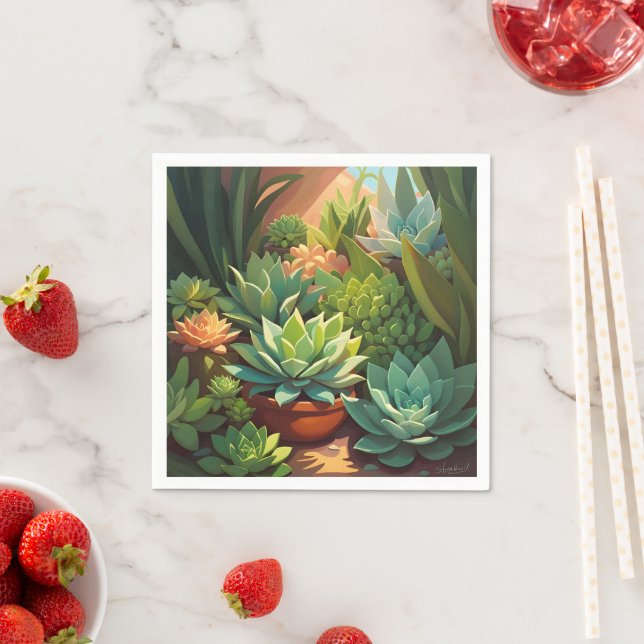 Serviette En Papier Jardin succulent du désert tropical (En situation)