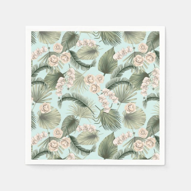 Serviette En Papier Jardin tropical Motif orchidée et palmier (Devant)