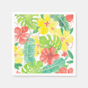 Serviette En Papier Jardin tropical, plumeria hibiscus et feuilles de