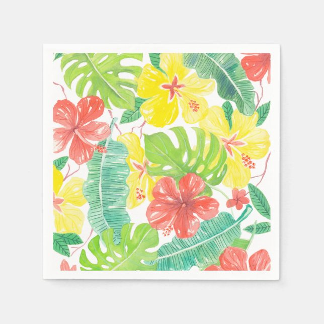 Serviette En Papier Jardin tropical, plumeria hibiscus et feuilles de  (Devant)