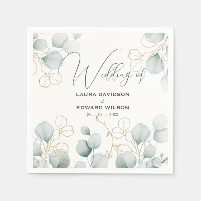 Serviette En Papier Jardin vert à fleurs d'eucalyptus (Devant)