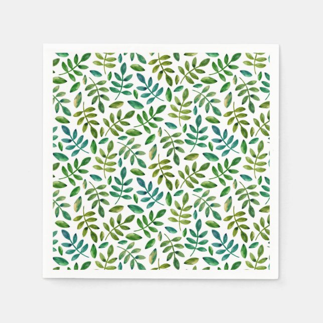Serviette En Papier Jardin vert motif feuille. Aquarelle botanique (Devant)