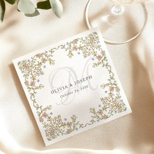 Serviette En Papier Jardin vintage   Monogramme Mariage Luxe coloré
