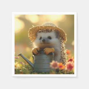 Serviette En Papier Jardinier Hérisson Adorable dans un Champ de Fleur