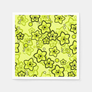 Serviette En Papier Jaune avec motif floral néon brillant noir