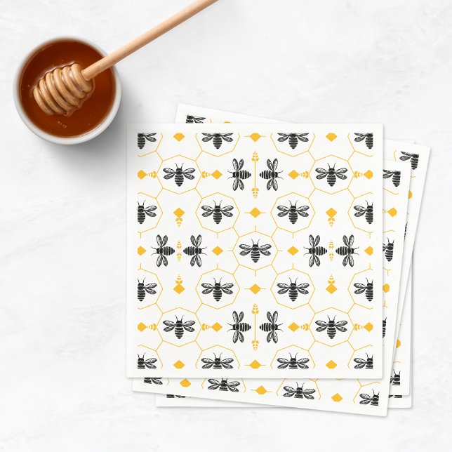 Serviette En Papier Jaune Bee Honeycomb Enfants été fête d'anniversair (Yellow Bee Honeycomb Kids Summer Birthday Party Napkins)