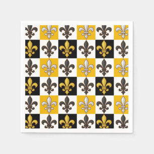 Serviette En Papier Jaune Blanc À damiers Fleur de lis Design