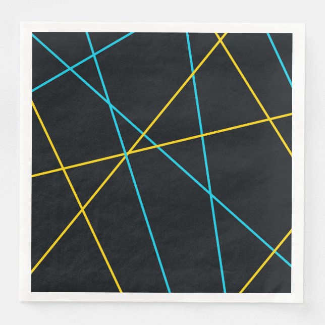 Serviette En Papier Jaune, Bleu, cool, tendance, urbain, lignes modern (Devant)