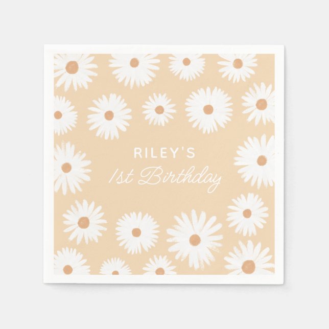 Serviette En Papier Jaune Boho Daisy fête d'anniversaire (Devant)