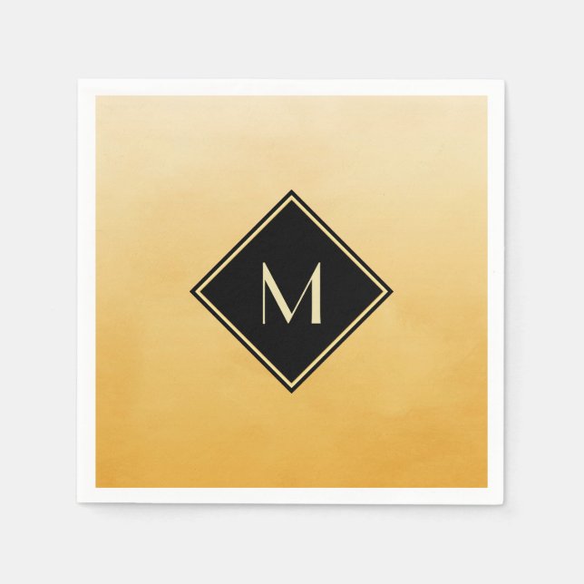 Serviette En Papier Jaune Brossé Élégant Avec Monogramme Or Simple (Devant)