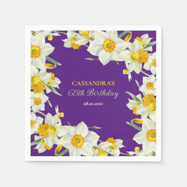 Serviette En Papier Jaune Chic Blanc Daffodique Floral Purple Annivers (Devant)