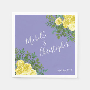 Serviette En Papier Jaune clair et périphérique Rose bleu Mariage flor