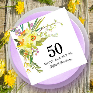 Serviette En Papier Jaune Daffodil Blanc 50e fête d'anniversaire