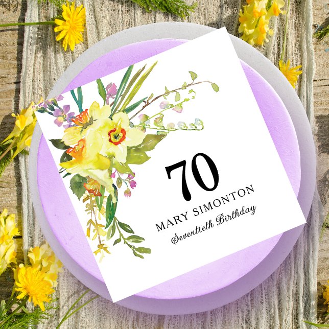 Serviette En Papier Jaune Daffodil Blanc 70e fête d'anniversaire (Créateur téléchargé)