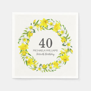 Serviette En Papier Jaune Daffodils Blanches Wreath 40e fête d'anniver
