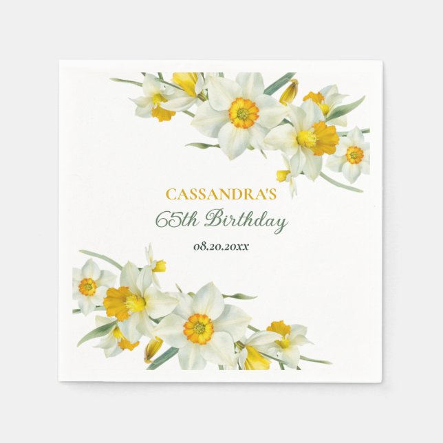 Serviette En Papier Jaune Daffodique Blanc Rustique Floral Anniversair (Devant)