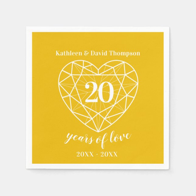 Serviette En Papier Jaune diamant anniversaire 20 ans amour serviettes (Devant)
