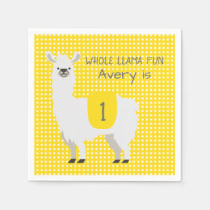 Serviette En Papier Jaune et ivoire Cute Llama Baby 1er Anniversaire