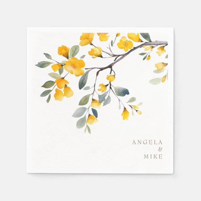 Serviette En Papier Jaune Floral Custom Gold Texte Cocktail (Devant)