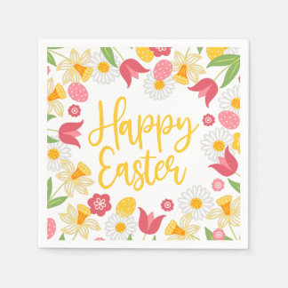 Serviette En Papier Jaune Floral de printemps Pâques Rouge