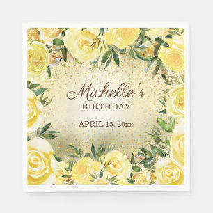 Serviette En Papier Jaune Floral Rose Parties scintillant or Anniversa